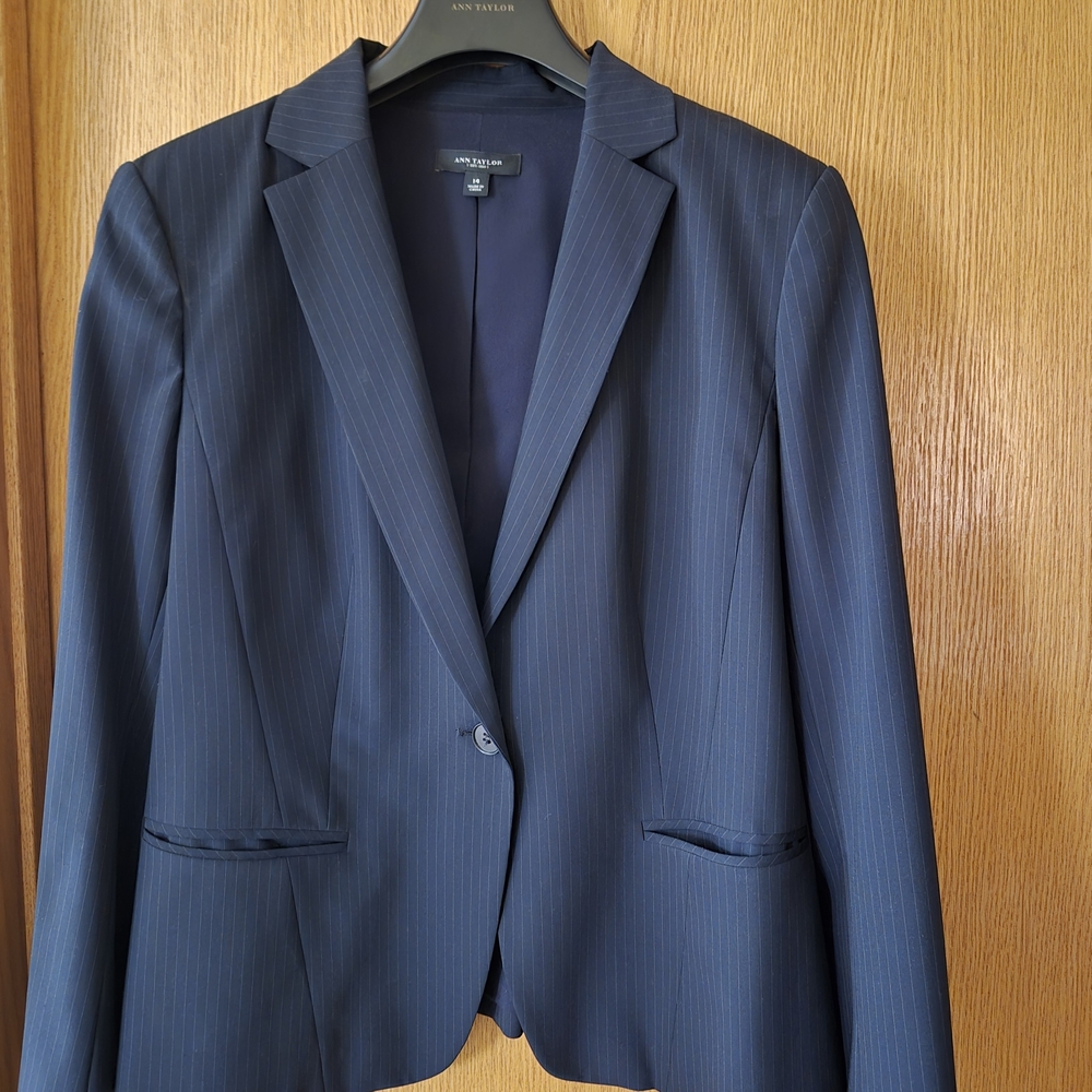 Ann Taylor Fully Lined Navy Pinstripe Blazer and Pants